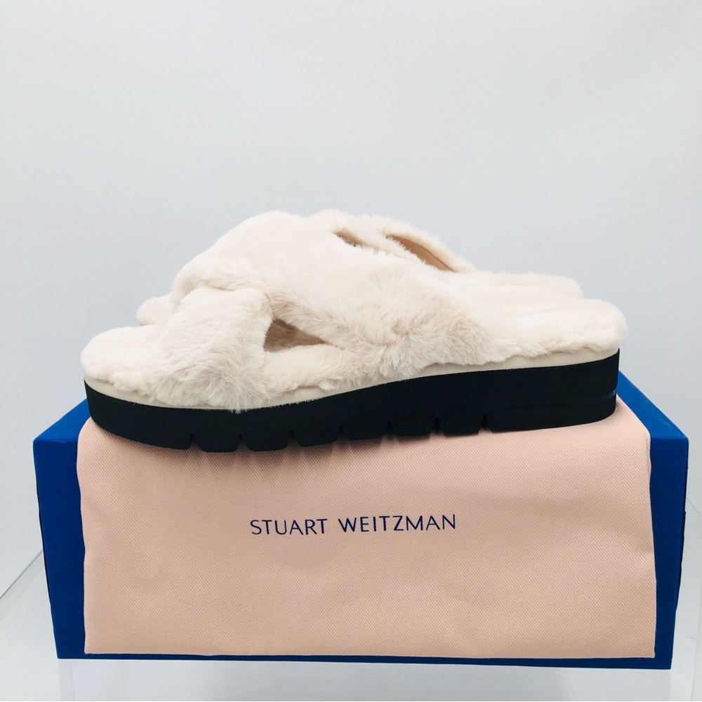 Stuart Weitzman Roza Lift Chill Cream Faux Fur Women’s Sandals Size US 9 B
